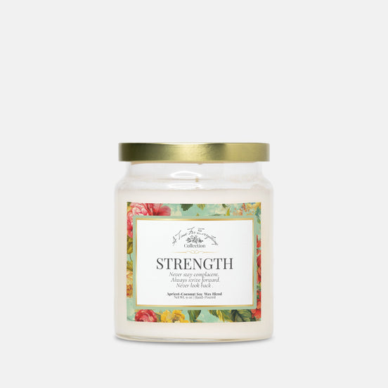 Strength – 9 oz Apothecary Intention Candle – Emotional Fortitude and Comfort Ritual – Clear Glass Jar with Gold Lid