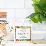 Strength – 9 oz Apothecary Intention Candle – Emotional Fortitude and Comfort Ritual – Clear Glass Jar with Gold Lid
