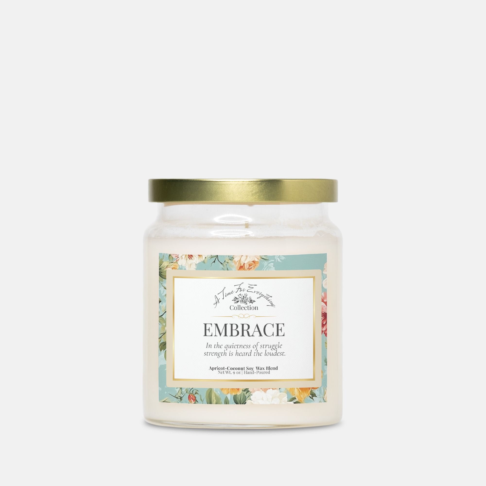 Embrace – 9 oz Apothecary Intention Candle – Self-Acceptance and Inner Peace Ritual – Clear Glass Jar with Gold Lid