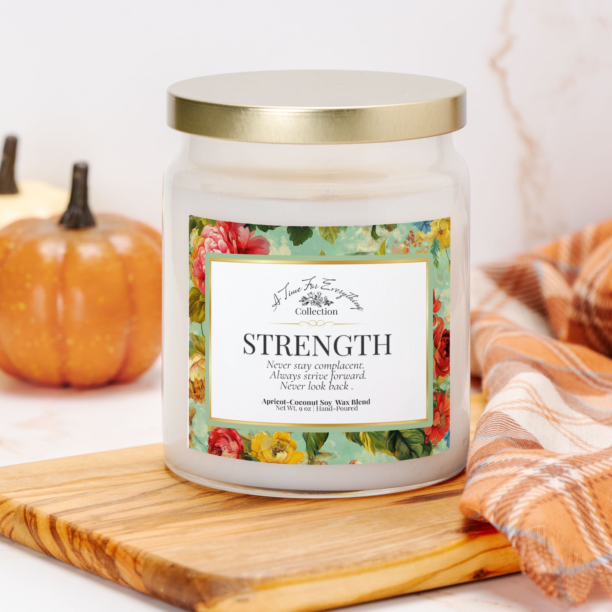 Strength – 9 oz Apothecary Intention Candle – Emotional Fortitude and Comfort Ritual – Clear Glass Jar with Gold Lid