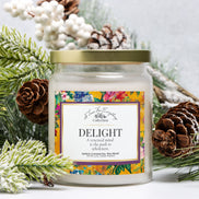 Delight – 9 oz Apothecary Intention Candle – Joy Ritual for Lightness and Emotional Renewal – Clear Glass Jar with Gold Lid
