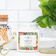 Virtue – 9 oz Apothecary Intention Candle – Truth and Courage Ritual – Clear Glass Jar with Gold Lid