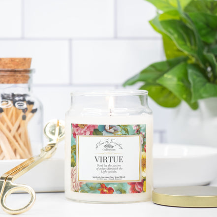 Virtue – 9 oz Apothecary Intention Candle – Truth and Courage Ritual – Clear Glass Jar with Gold Lid