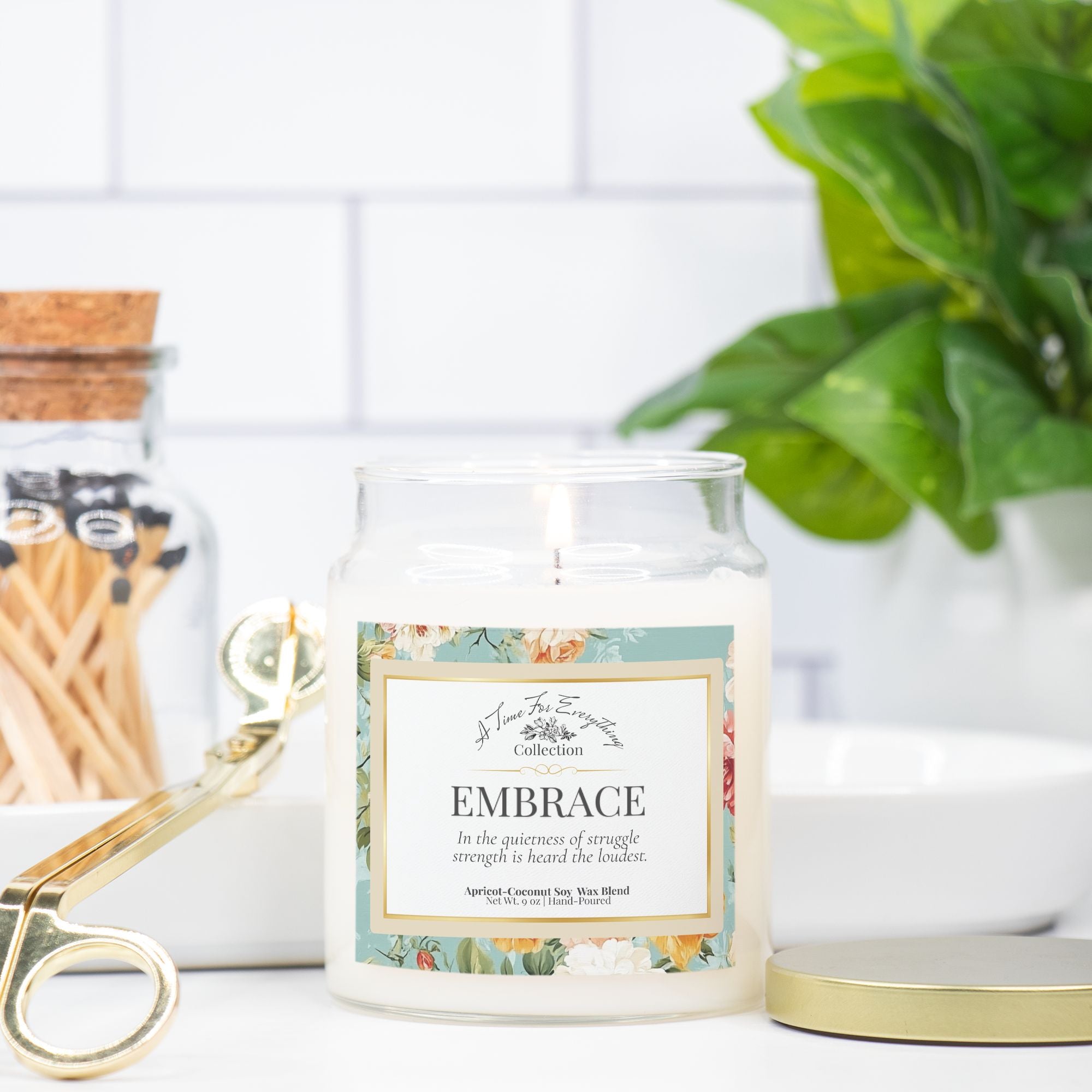 Embrace – 9 oz Apothecary Intention Candle – Self-Acceptance and Inner Peace Ritual – Clear Glass Jar with Gold Lid