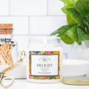 Delight – 9 oz Apothecary Intention Candle – Joy Ritual for Lightness and Emotional Renewal – Clear Glass Jar with Gold Lid